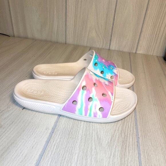 CROCS Multicolored Slides Womens Size 8 - Picture 1 of 6